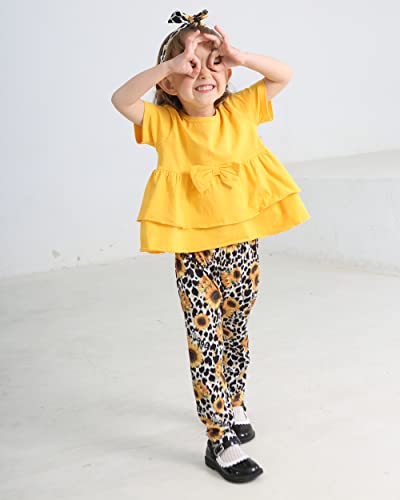 Baby Girl Clothes 9-12 Months 9 Months Girls Clothes Infant Summer Clothing 12 Month Girl Clothes Short Sleeve Ruffle Shirt Leopard Sunflower Pants Outfits Set for Girls Yellow by 