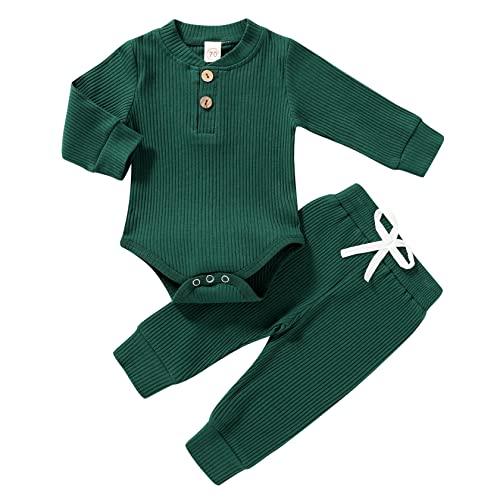 Newborn Baby Boy Girl Clothes Long Sleeve Button Romper Drawstring Pants Outfits Unisex Baby Clothes Fall by 