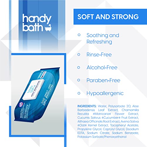 Handybath Incontinence Adult Washcloths Scented for Senior Care or Outdoor Activities - Extra Large 12 x 9" Towels -Cleaning Wipes with Aloe & Chamomile - Rinse Free - 64 Count Pack (1 Pack) from BODYHEALT Inc