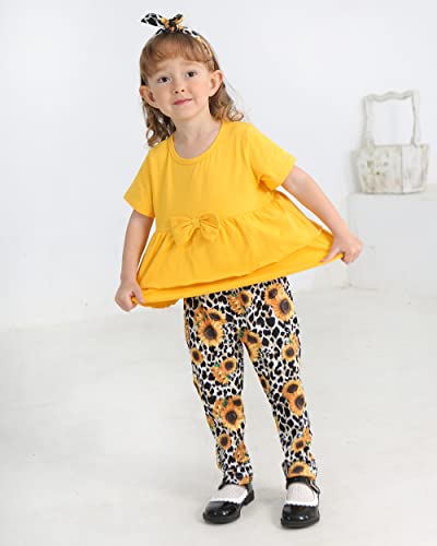 Baby Girl Clothes 9-12 Months 9 Months Girls Clothes Infant Summer Clothing 12 Month Girl Clothes Short Sleeve Ruffle Shirt Leopard Sunflower Pants Outfits Set for Girls Yellow by 