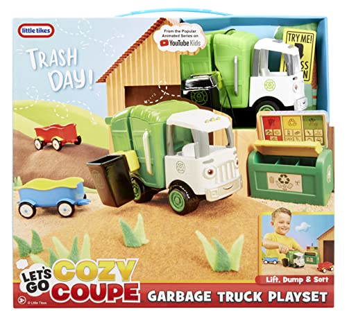 Little Tikes Letâs Go Cozy Coupe Garbage Truck Playset with Push and Play Vehicle for Floor or Tabletop Car Fun for Toddlers, Boys, Girls 3+ Years from MGA Entertainment
