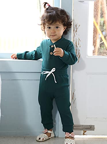 Newborn Baby Boy Girl Clothes Long Sleeve Button Romper Drawstring Pants Outfits Unisex Baby Clothes Fall by 