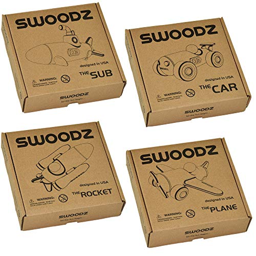 SWOODZ MEGA Pack Take Apart Car Plane Rocket Submarine Wooden Toy Vehicles Play Set, Assembly Wooden Toys, STEM Learning Gifts for 3 4 5 6 Year Olds, Kids, Toddlers, Boys, Girls, Children by Sesame LLC