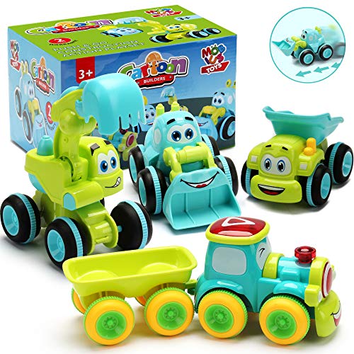 Toys for a 2 Year Old Boy - 4 Friction Powered Trucks for 3+ Year Old Boys, Push & Go Cars Cartoon Construction Vehicle Set - Best Toddler Boys Toys & Toy Trucks, Play Pull Back Car, Idea by MOBIUS Toys