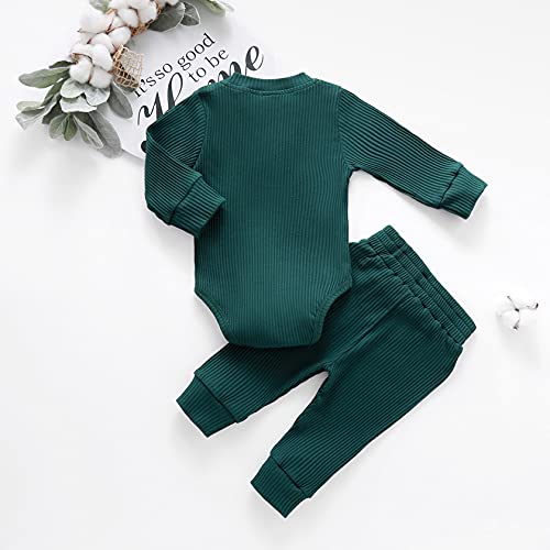 Newborn Baby Boy Girl Clothes Long Sleeve Button Romper Drawstring Pants Outfits Unisex Baby Clothes Fall by 
