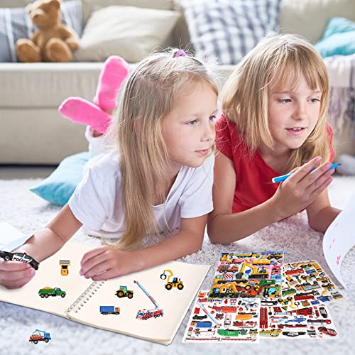 Puffy Stickers Activity Play Set 2 Pack:Construction and Vehicle for Toddlers Boys Kids Travel Activities Reusable 3D Stickers with Trucks Tractor Police Car Fire Truck Ambulance,Gifts. from SHANGRLA