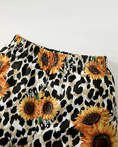Baby Girl Clothes 9-12 Months 9 Months Girls Clothes Infant Summer Clothing 12 Month Girl Clothes Short Sleeve Ruffle Shirt Leopard Sunflower Pants Outfits Set for Girls Yellow by 