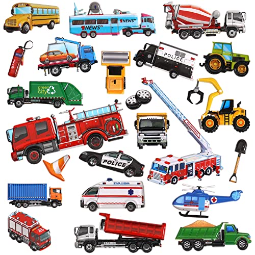 Puffy Stickers Activity Play Set 2 Pack:Construction and Vehicle for Toddlers Boys Kids Travel Activities Reusable 3D Stickers with Trucks Tractor Police Car Fire Truck Ambulance,Gifts. from SHANGRLA