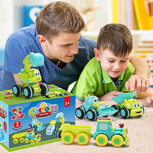 Toys for a 2 Year Old Boy - 4 Friction Powered Trucks for 3+ Year Old Boys, Push & Go Cars Cartoon Construction Vehicle Set - Best Toddler Boys Toys & Toy Trucks, Play Pull Back Car, Idea by MOBIUS Toys