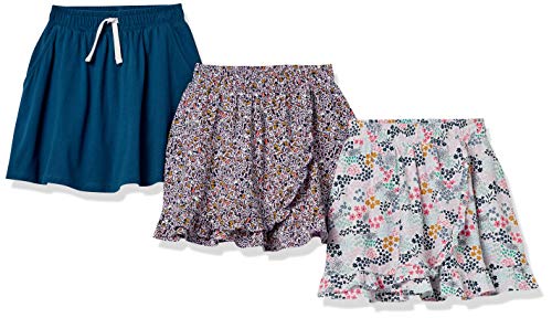Amazon Essentials Girls Knit Scooter Skirts, 3-Pack Floral/Navy, Medium by Amazon Essentials