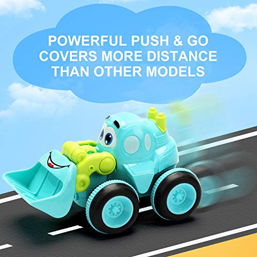 Toys for a 2 Year Old Boy - 4 Friction Powered Trucks for 3+ Year Old Boys, Push & Go Cars Cartoon Construction Vehicle Set - Best Toddler Boys Toys & Toy Trucks, Play Pull Back Car, Idea by MOBIUS Toys