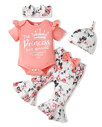 Newborn Baby Girl Clothes 3-6 Months Baby Girl Outfit Summer Infant Girl Clothes Floral Bell Bottoms Pants Ruffle Romper Gifts Stuff Outfits Sets for Baby Girls Pink by 