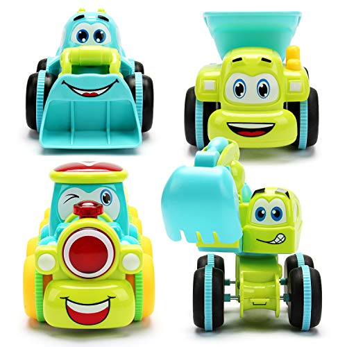 Toys for a 2 Year Old Boy - 4 Friction Powered Trucks for 3+ Year Old Boys, Push & Go Cars Cartoon Construction Vehicle Set - Best Toddler Boys Toys & Toy Trucks, Play Pull Back Car, Idea by MOBIUS Toys