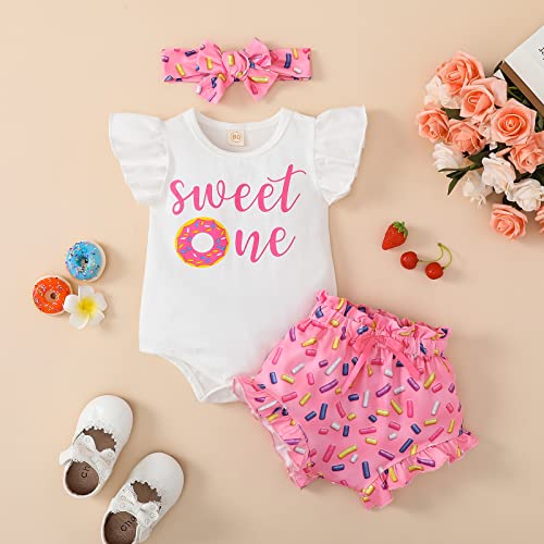 ADXSUN Baby Girl First Birthday Outfit One Ruffle Sleeve Romper+Floral Shorts+Headband Cake Smash Clothes Set Sweet One12-18M by ADXSUN