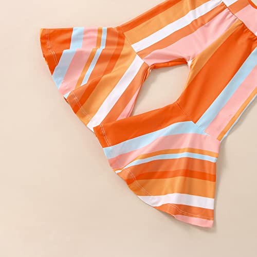 Kupretty Baby Girl Summer Clothes Toddler Bell Bottoms Outfits Flower Halter Crop Top Rainbow Stripes Flare Pants Set (Floral Rainbow, 12-18 Months) from Kupretty