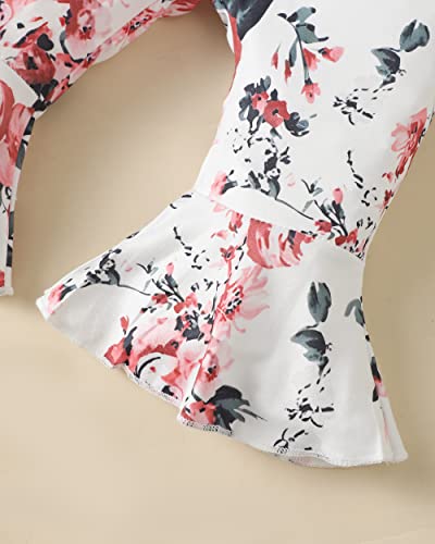 Newborn Baby Girl Clothes 3-6 Months Baby Girl Outfit Summer Infant Girl Clothes Floral Bell Bottoms Pants Ruffle Romper Gifts Stuff Outfits Sets for Baby Girls Pink by 