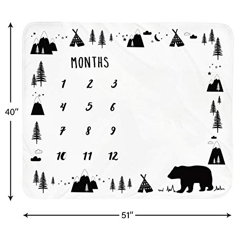 Baby Monthly Milestone Blanket Boy - Bear Newborn Month Blanket Unisex Neutral Personalized Shower Gift Woodland Nursery Decor Photography Background Prop with Frame Large 51''x40'' by Tebaby