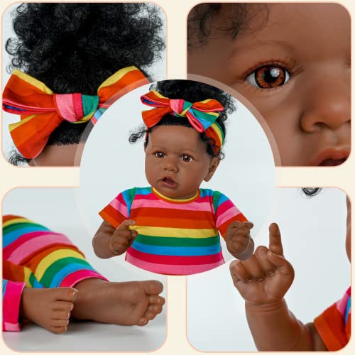 JIZHI Reborn Baby Dolls Black with Lifelike Soft Body African American Realistic-Newborn Girl Doll 22 Inch Best Birthday Gift Set and Toy Accessories Gift for Kids Age 3 from jizhi