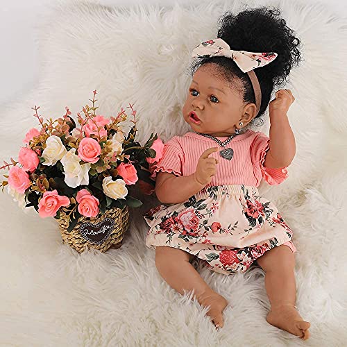 HOOMAI Lifelike Reborn Baby Dolls with Soft Body African American Realistic Girl Doll 22.8 Inch Best Birthday Gift Set from HOOMAI
