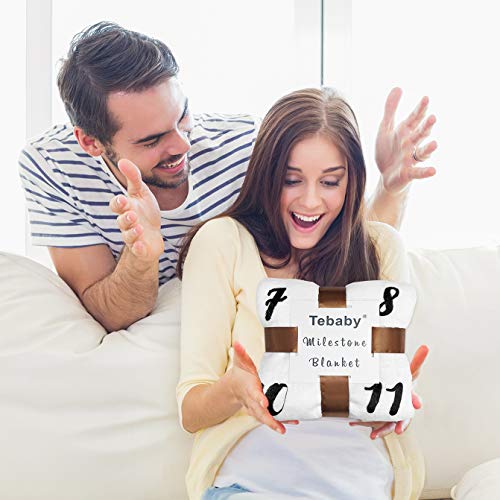 Baby Monthly Milestone Blanket Boy - Bear Newborn Month Blanket Unisex Neutral Personalized Shower Gift Woodland Nursery Decor Photography Background Prop with Frame Large 51''x40'' by Tebaby