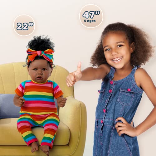 JIZHI Reborn Baby Dolls Black with Lifelike Soft Body African American Realistic-Newborn Girl Doll 22 Inch Best Birthday Gift Set and Toy Accessories Gift for Kids Age 3 from jizhi