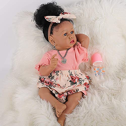 HOOMAI Lifelike Reborn Baby Dolls with Soft Body African American Realistic Girl Doll 22.8 Inch Best Birthday Gift Set from HOOMAI