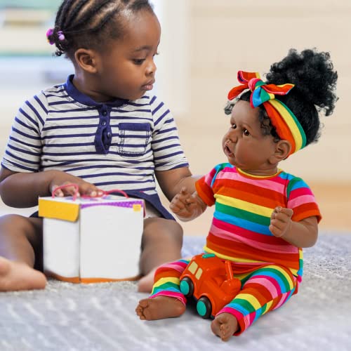 JIZHI Reborn Baby Dolls Black with Lifelike Soft Body African American Realistic-Newborn Girl Doll 22 Inch Best Birthday Gift Set and Toy Accessories Gift for Kids Age 3 from jizhi