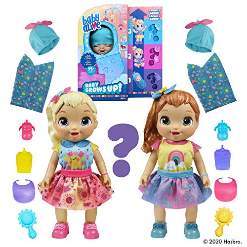 Baby Alive Baby Grows Up (Happy) - Happy Hope or Merry Meadow, Growing and Talking Baby Doll, Toy with 1 Surprise Doll and 8 Accessories by Hasbro