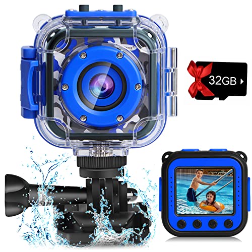 PROGRACE Children Kids Camera Waterproof Digital Video HD Action Camera 1080P Sports Camera Camcorder DV for Boys Birthday Learn Camera Toy 1.77'' LCD Screen (Navy Blue) by PROGRACE