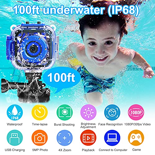 PROGRACE Children Kids Camera Waterproof Digital Video HD Action Camera 1080P Sports Camera Camcorder DV for Boys Birthday Learn Camera Toy 1.77'' LCD Screen (Navy Blue) by PROGRACE