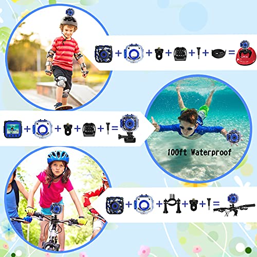 PROGRACE Children Kids Camera Waterproof Digital Video HD Action Camera 1080P Sports Camera Camcorder DV for Boys Birthday Learn Camera Toy 1.77'' LCD Screen (Navy Blue) by PROGRACE