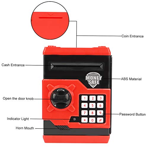 Setibre Piggy Bank, Electronic ATM Password Cash Coin Can Auto Scroll Paper Money Saving Box Toy Gift for Kids (Red) from Setibre