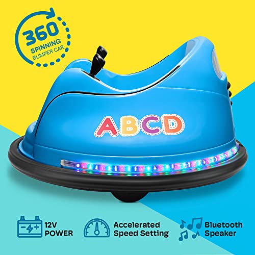Kidzone 12V 2-Speeds Electric Ride On Bumper Car for Kids & Toddlers 1.5-5 Years Old, DIY Sticker Baby Bumping Toy Gifts W/Remote Control, LED Lights, Bluetooth & 360 Degree Spin, ASTM Certified by Kidzone