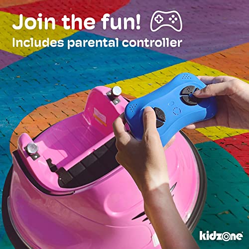 Kidzone 12V 2-Speeds Electric Ride On Bumper Car for Kids & Toddlers 1.5-5 Years Old, DIY Sticker Baby Bumping Toy Gifts W/Remote Control, LED Lights, Bluetooth & 360 Degree Spin, ASTM Certified by Kidzone