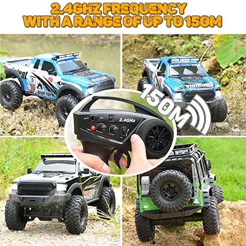 1/10 RC Crawler RC Truck 2.4G 4WD Remote Control Offroad Cars RC Rock Crawler RTR RC Trucks Powerful All Terrain Cars Racing Climber Vehicles with LED Lights 2 Batteries Toy for Kids and Adults from Sakeye
