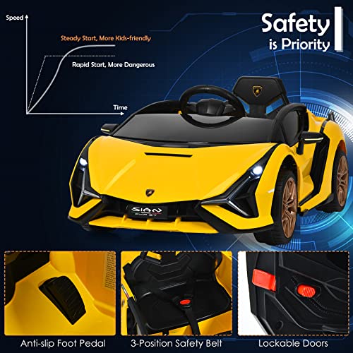 INFANS 12V Licensed Lamborghini Sian Kids Ride On Car with Parent Remote Control, Spring Suspension, MP3 Player, Electric Toy Roadster Carbon Fiber Textured for Toddler (Yellow) from INFANS