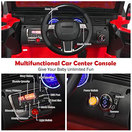 Costzon Ride on Car, 12V Battery Powered Electric Vehicle w/Parent Remote Control, Spring Suspension, Storage, 3 Speeds, LED Light, MP3, Music, USB & AUX Port, Safety Belt, Kids 4 Wheeler Truck, Red from Costzon