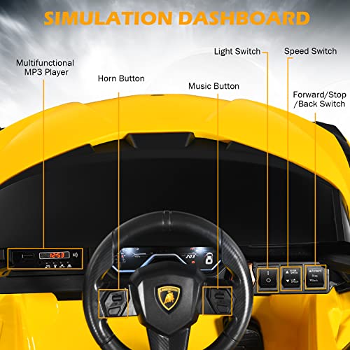 INFANS 12V Licensed Lamborghini Sian Kids Ride On Car with Parent Remote Control, Spring Suspension, MP3 Player, Electric Toy Roadster Carbon Fiber Textured for Toddler (Yellow) from INFANS