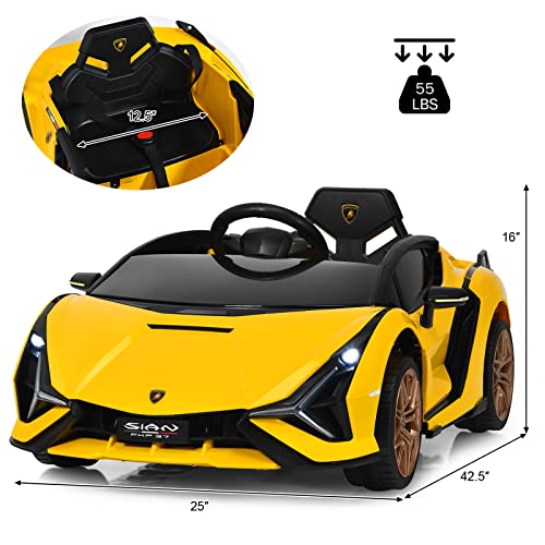 INFANS 12V Licensed Lamborghini Sian Kids Ride On Car with Parent Remote Control, Spring Suspension, MP3 Player, Electric Toy Roadster Carbon Fiber Textured for Toddler (Yellow) from INFANS