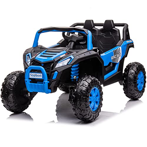 sopbost 12V 10AH Ride On Truck Side by Side Ride On Toys for Big Kids Electric Vehicles EVA Rubber Tire Wheels 4WD Ride On Off-Road Buggy UTV Ride On Car with Remote Control for Boys Girls, Blue by sopbost