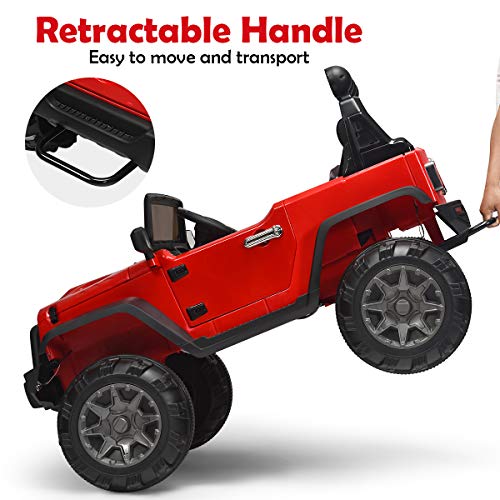 Costzon Ride on Car, 12V Battery Powered Electric Vehicle w/Parent Remote Control, Spring Suspension, Storage, 3 Speeds, LED Light, MP3, Music, USB & AUX Port, Safety Belt, Kids 4 Wheeler Truck, Red from Costzon