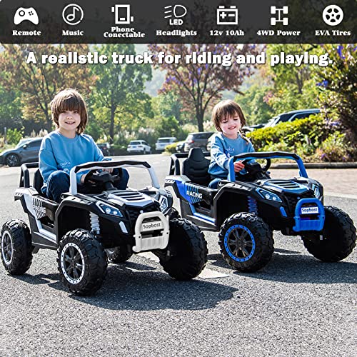 sopbost 12V 10AH Ride On Truck Side by Side Ride On Toys for Big Kids Electric Vehicles EVA Rubber Tire Wheels 4WD Ride On Off-Road Buggy UTV Ride On Car with Remote Control for Boys Girls, Blue by sopbost