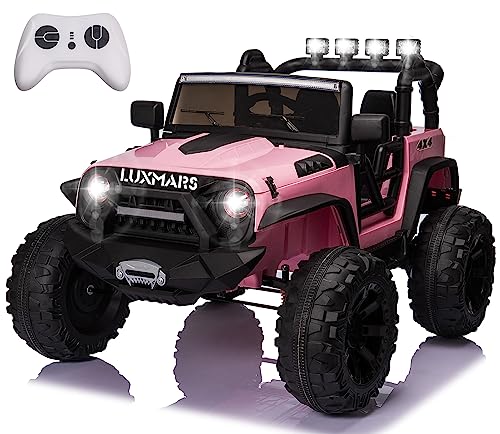 LUXMARS Kids Ride On Truck 24V Battery Powered Electric Ride On Car Vehicle Toy with Parent Remote Control, 4 Wheeler Quad, LED Lights, Bluetooth Music, 2 Speeds, Double Doors Pink from LUXMARS