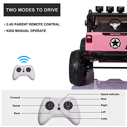 LUXMARS Kids Ride On Truck 24V Battery Powered Electric Ride On Car Vehicle Toy with Parent Remote Control, 4 Wheeler Quad, LED Lights, Bluetooth Music, 2 Speeds, Double Doors Pink from LUXMARS