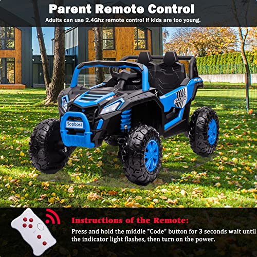 sopbost 12V 10AH Ride On Truck Side by Side Ride On Toys for Big Kids Electric Vehicles EVA Rubber Tire Wheels 4WD Ride On Off-Road Buggy UTV Ride On Car with Remote Control for Boys Girls, Blue by sopbost