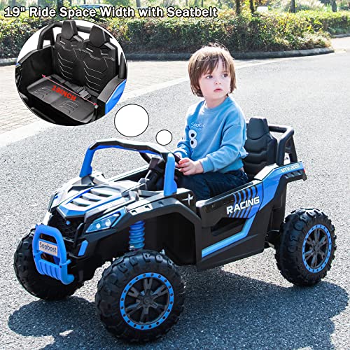 sopbost 12V 10AH Ride On Truck Side by Side Ride On Toys for Big Kids Electric Vehicles EVA Rubber Tire Wheels 4WD Ride On Off-Road Buggy UTV Ride On Car with Remote Control for Boys Girls, Blue by sopbost