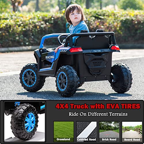 sopbost 12V 10AH Ride On Truck Side by Side Ride On Toys for Big Kids Electric Vehicles EVA Rubber Tire Wheels 4WD Ride On Off-Road Buggy UTV Ride On Car with Remote Control for Boys Girls, Blue by sopbost