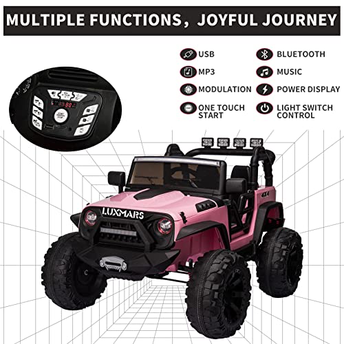 LUXMARS Kids Ride On Truck 24V Battery Powered Electric Ride On Car Vehicle Toy with Parent Remote Control, 4 Wheeler Quad, LED Lights, Bluetooth Music, 2 Speeds, Double Doors Pink from LUXMARS