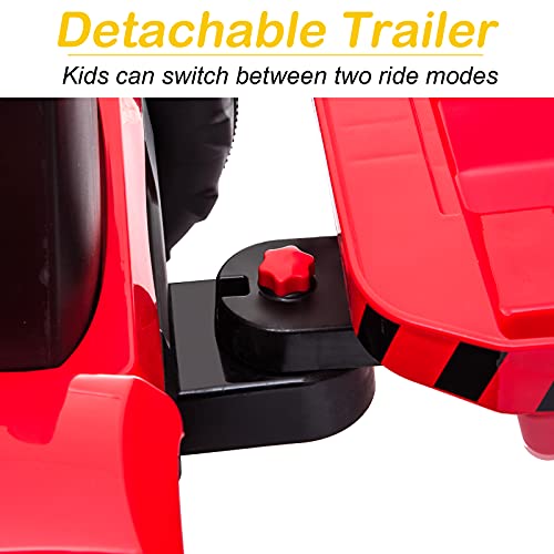 Winado Ride on Tractor w/Trailer, 12V Battery Powered Electric Vehicle Toy, Kids Ride on Car w/Remote Control, Treaded Tires, 3 Speeds, LED Lights, Audio, Safety Belt, Red from Winado