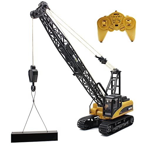 Fistone RC Truck Crawler Tower Crane Hoist Dragline Die-cast Model Lifiting Cable Remote Control Excavator Tractor Digging Engineering Toy Construction Vehicle from Huina